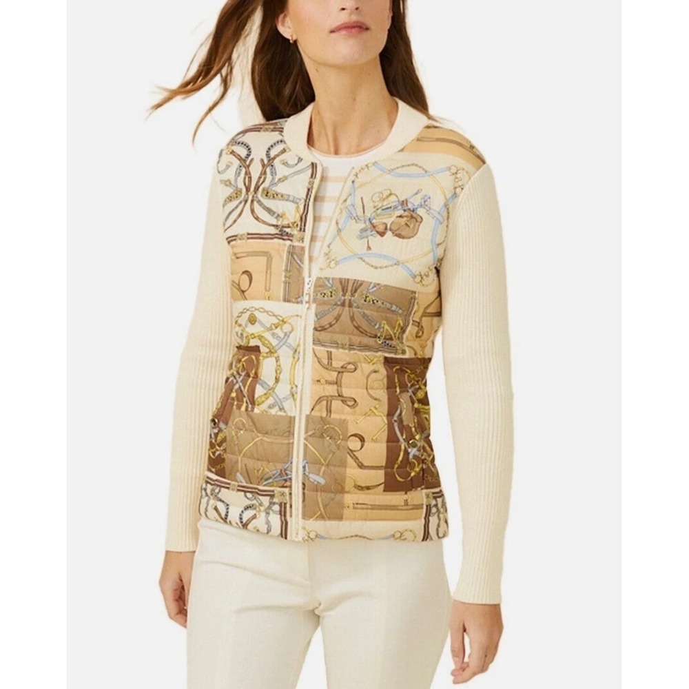 J.Mclaughlin Andi Jacket Sweater Womens Equestrian Print Quilted Knit Small